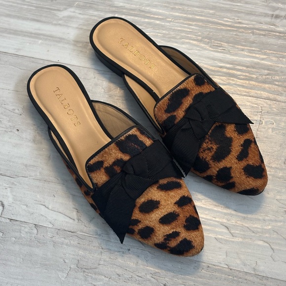 Talbots Shoes - Talbots Maddie Leopard Print Calf Hair Mules with Black Bow Women’s Size 6